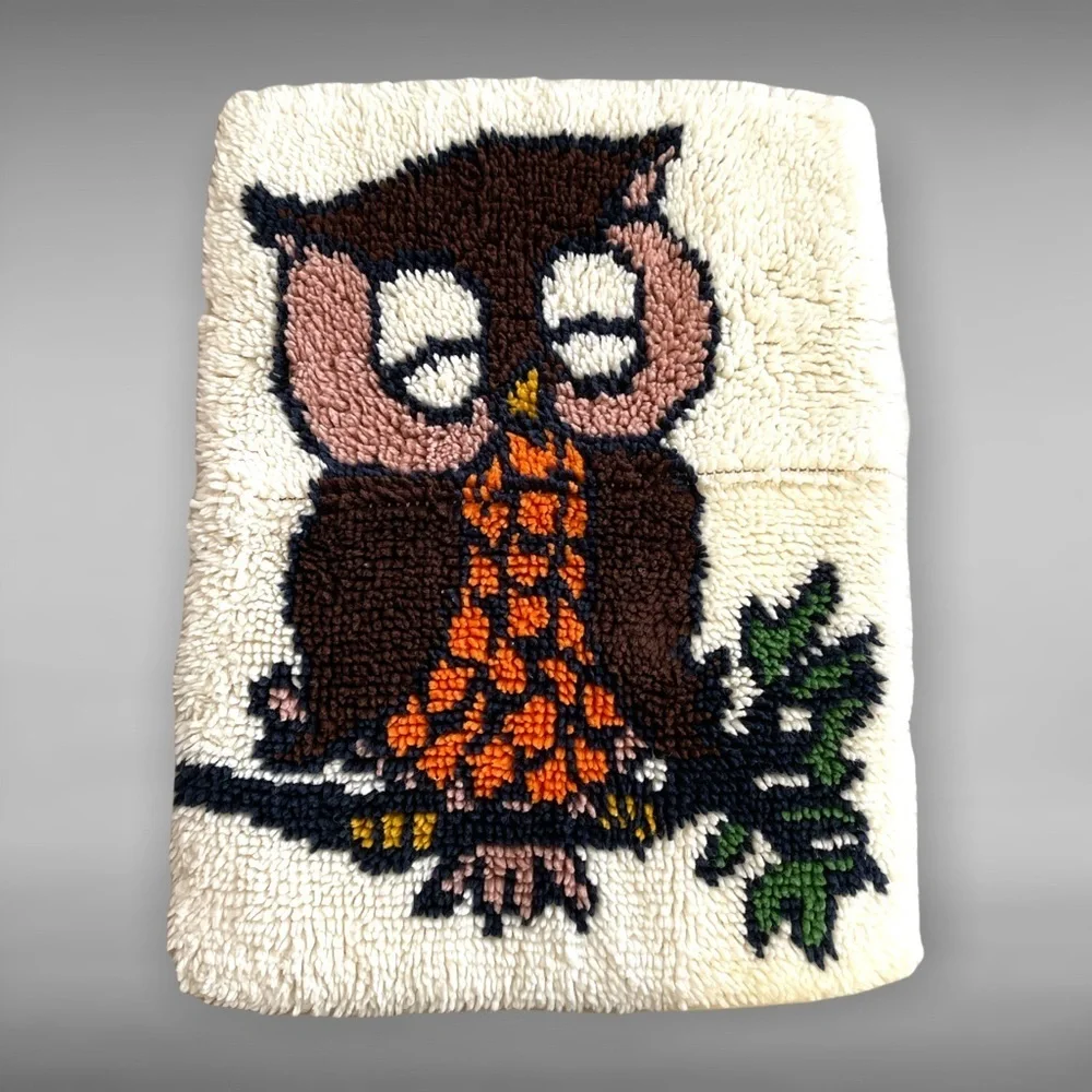 Handmade Hook Owl Tapestry Vintage 1980’s
